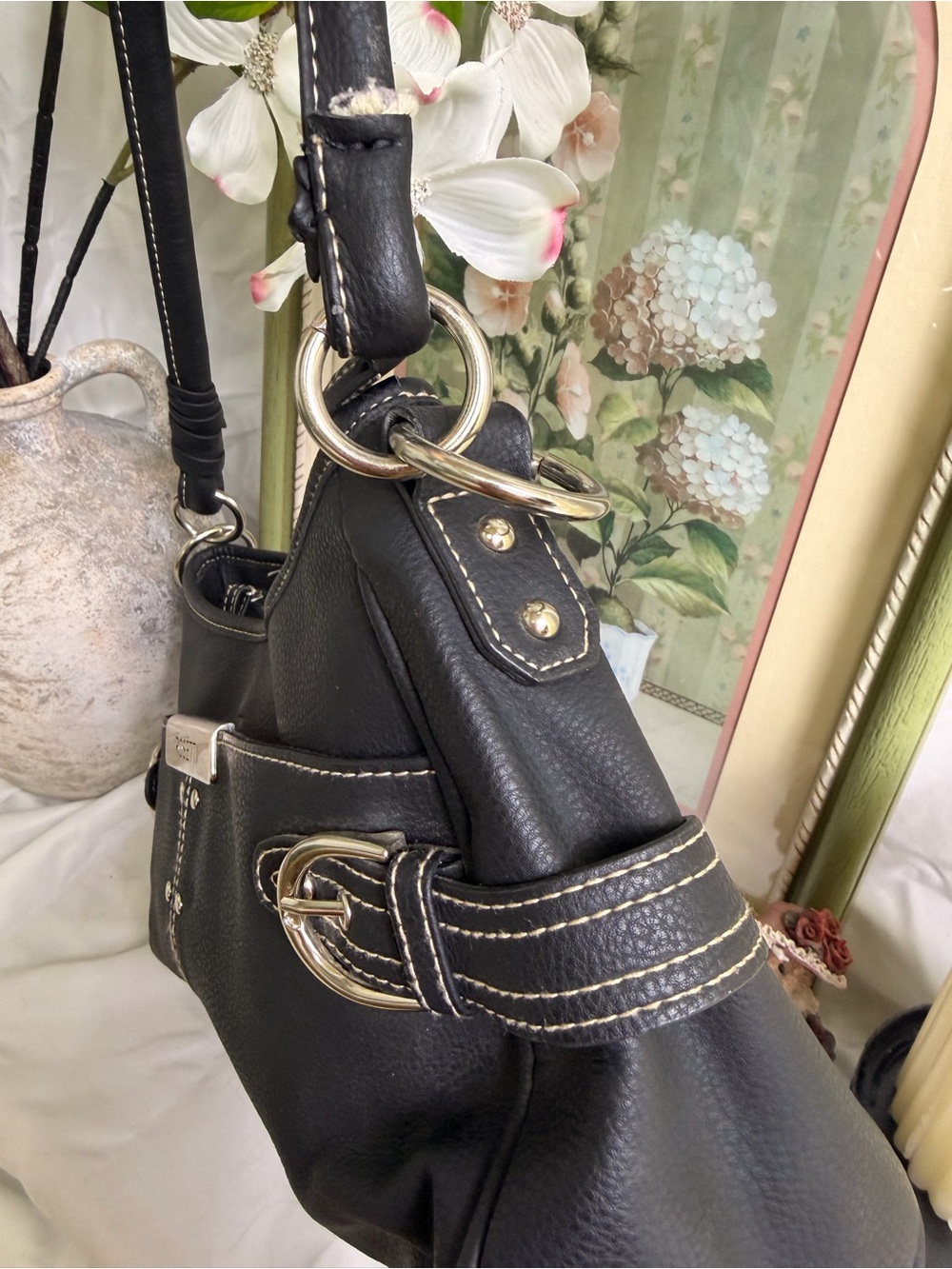 Y2K Rosetti Black Faux Leather Shoulder Bag with Silver Hardware - Whimsigoth - Picture 5 of 9